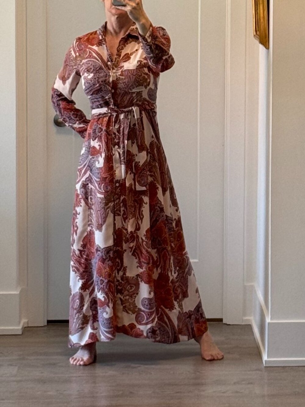 Zara Paisley Maxi Dress | Boho | Beige Orange Pink Purple | XS